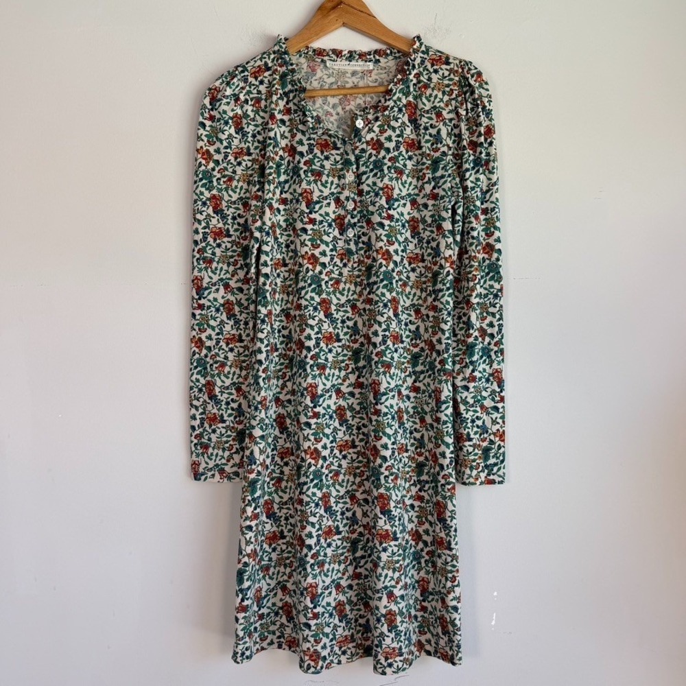Peruvian Connection Prairie Flower Dress XS Cottagecore Ruffle Neck Boho